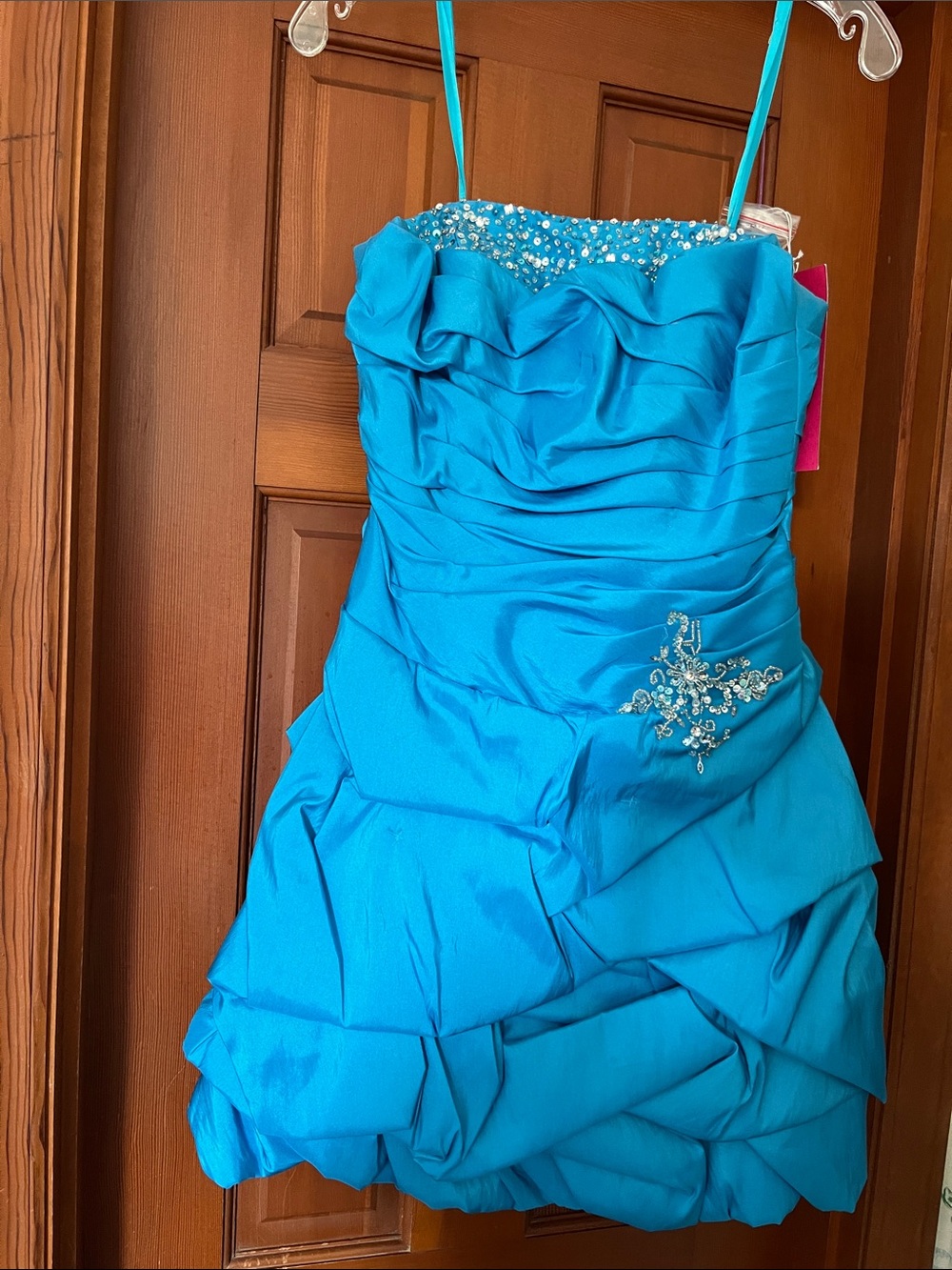 NWT Mori Lee Turquoise Beaded Party Dress with Rhinestone Accent & Corset back